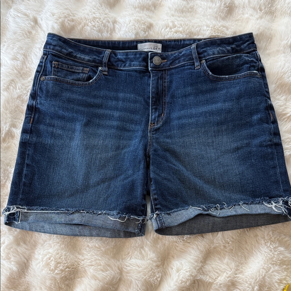 LOFT Dark Indigo Roll-Hem Denim Shorts